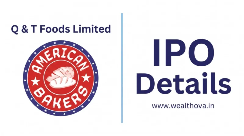 Q&T Foods IPO Limited American Bakers logo and IPO Details graphic banner by Wealthova.